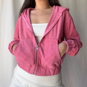 Concepts Terry Zipup Hoodie in Pink